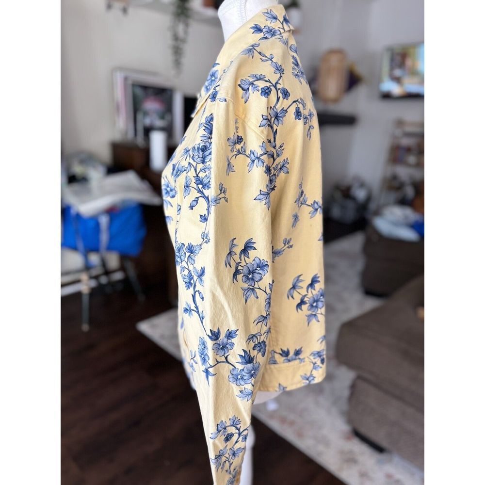 Talbots Jacket Large Stretch Button Front Yellow … - image 6